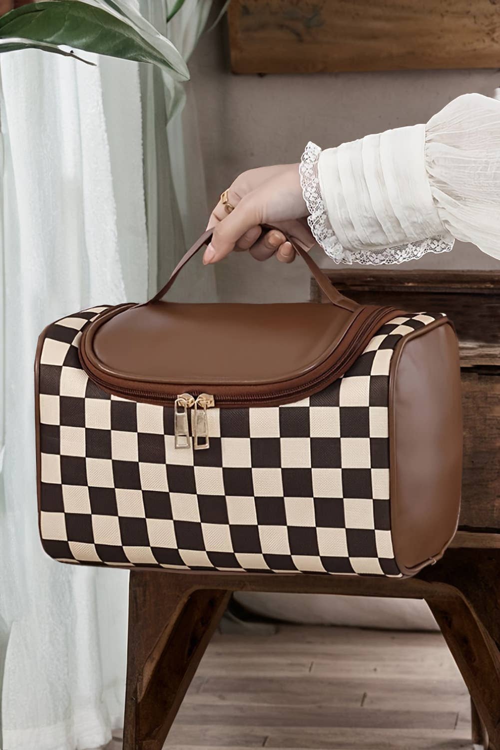 Checkered Makeup Bag