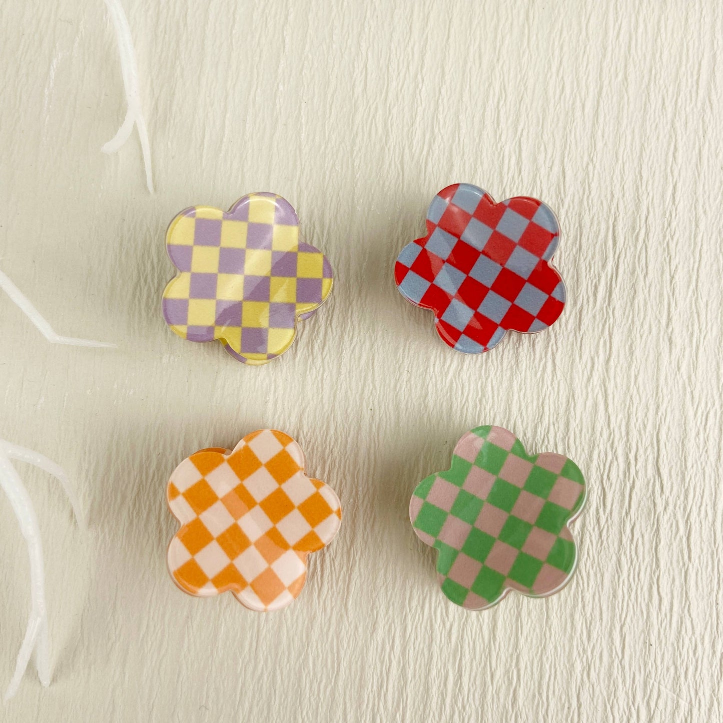 Mini Checkered Flower Hair Clip