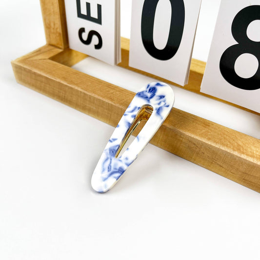 Blue and white marble hair clip